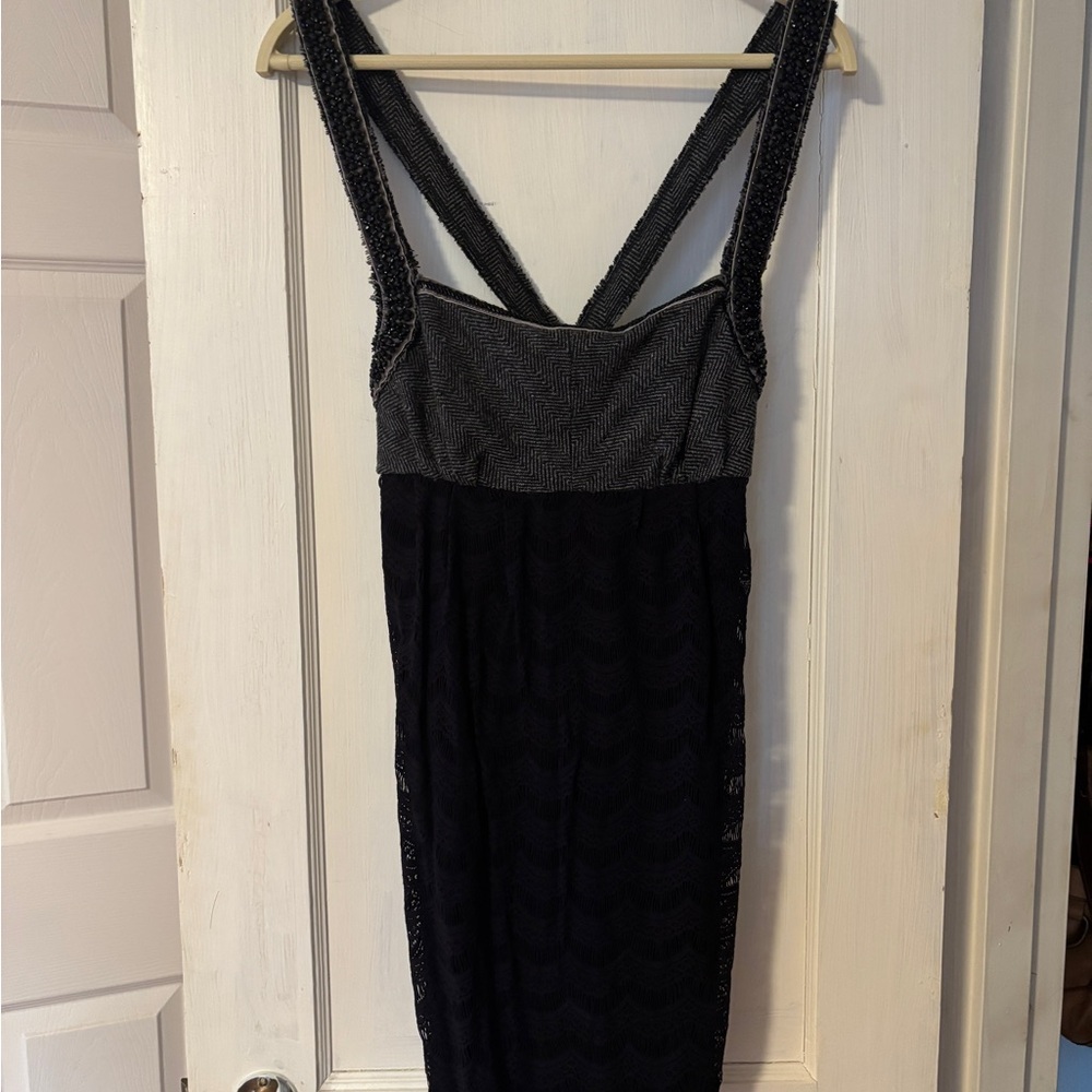 Free People Black and Gray Mini Dress w/ Beading